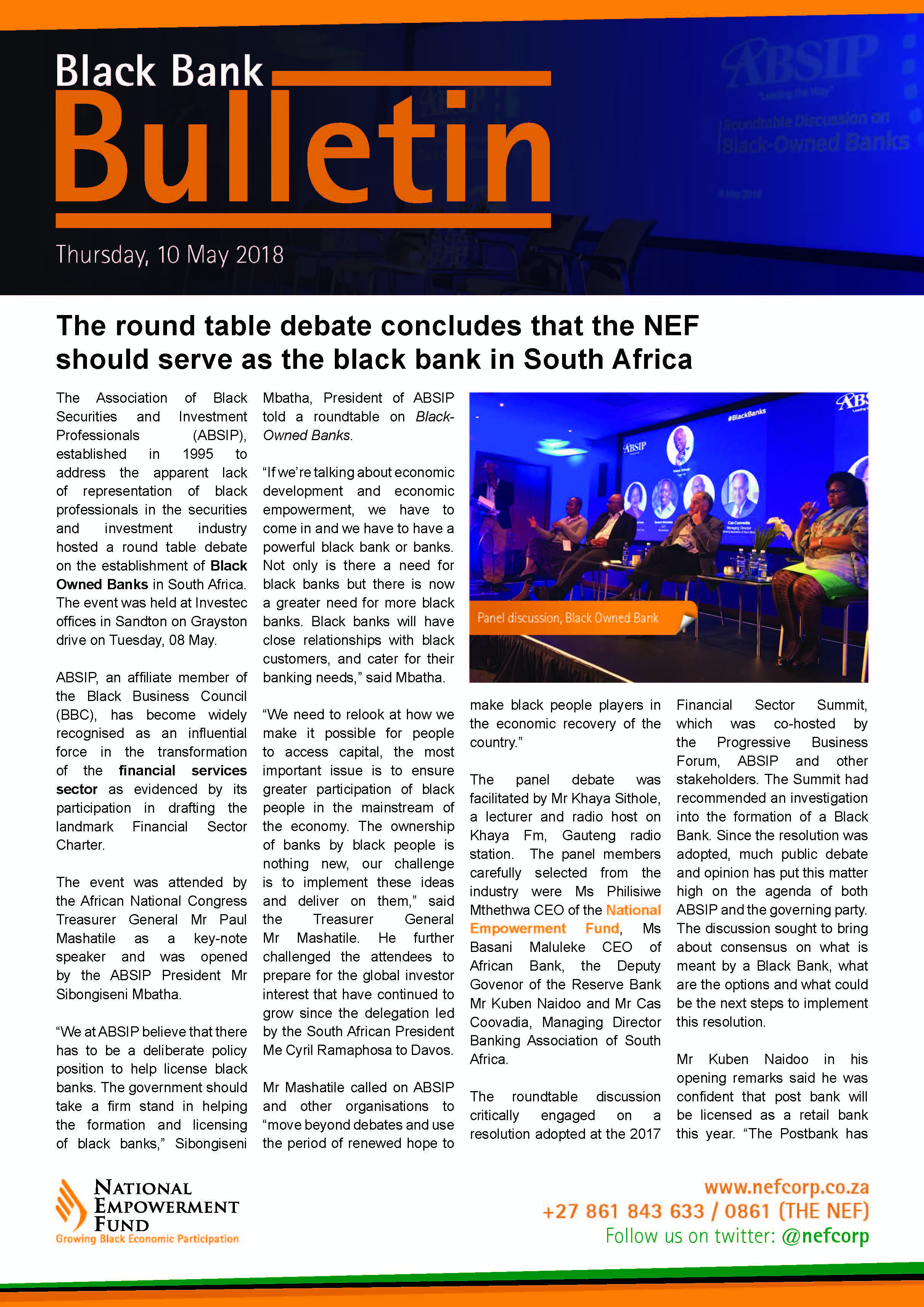 The Round Table Debate Concludes That The NEF Should Serve As The Black Bank In South Africa