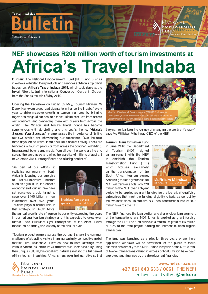 NEF Showcases R200 Million Worth Of Tourism Investments At Africa’s Travel Indaba