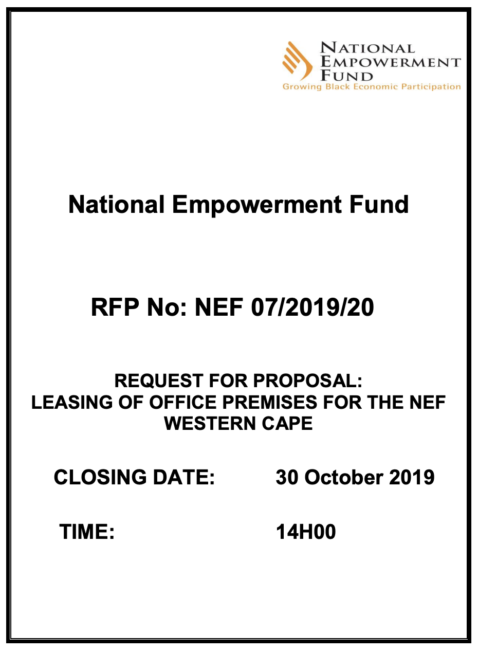 RFP 07 2019 20 – Leasing Of Office Premises For NEF Western Cape