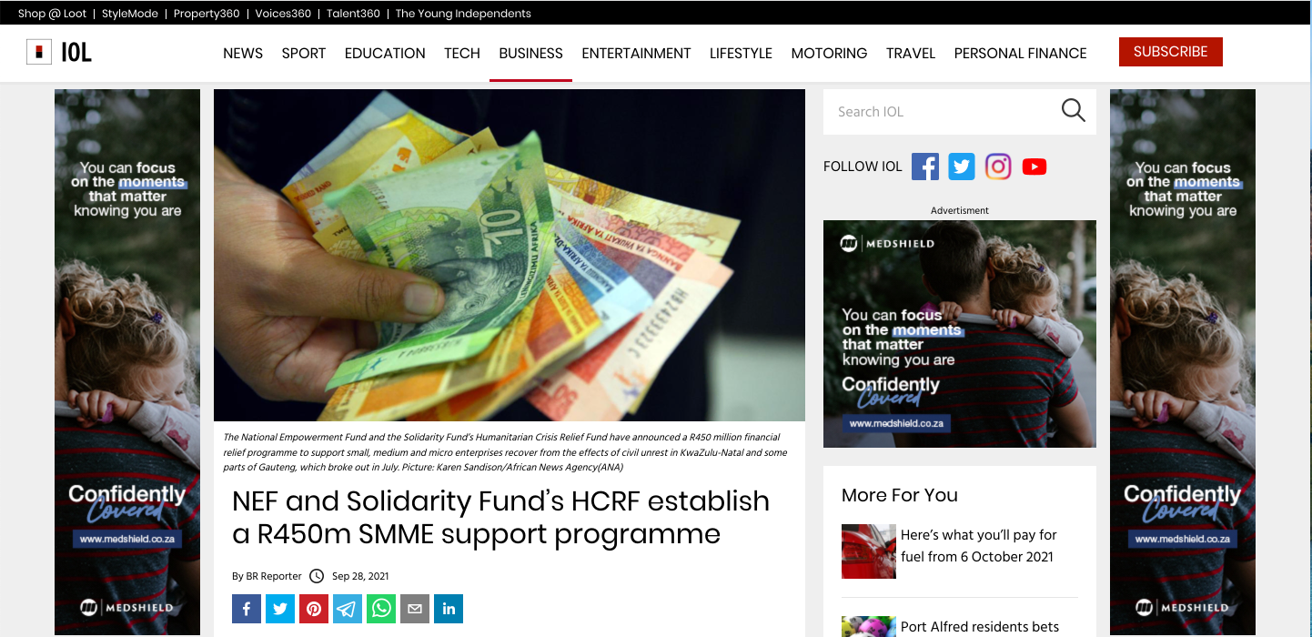 NEF And Solidarity Fund’s HCRF Establish A R450m SMME Support Programme