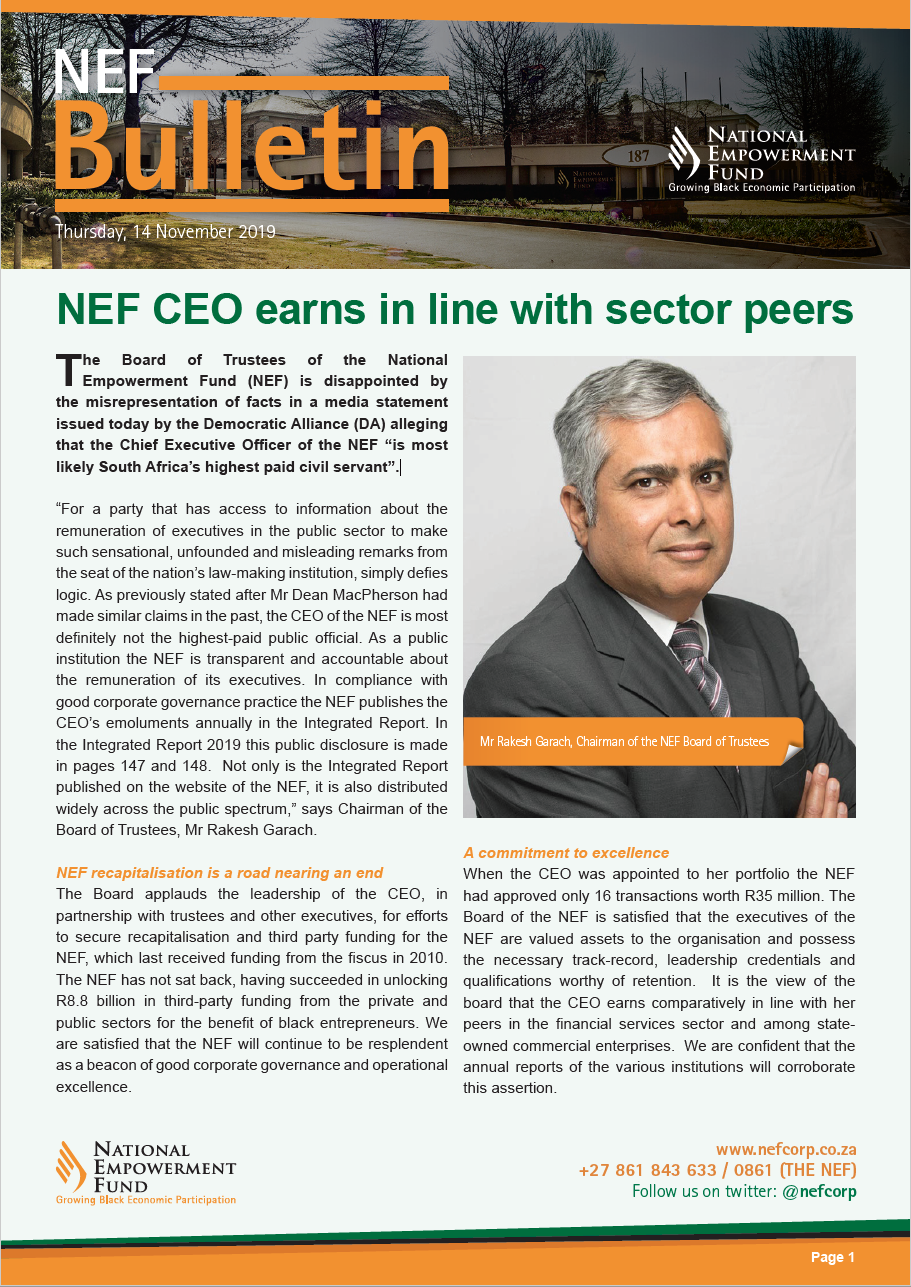 NEF CEO Earns In Line With Sector Peers