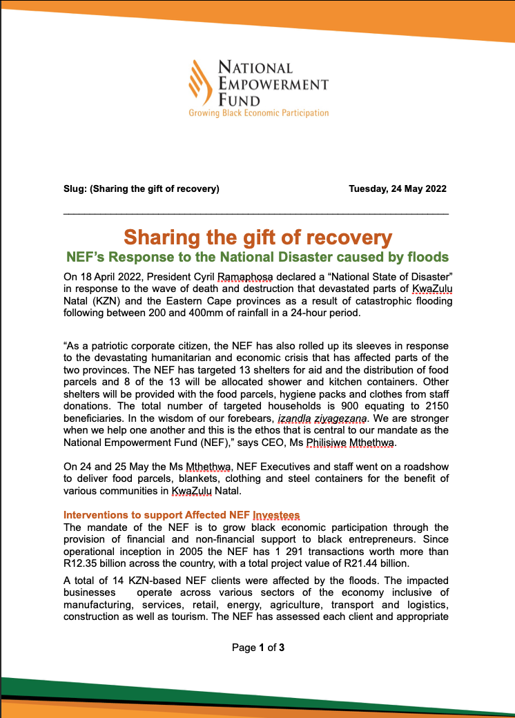 Sharing The Gift Of Recovery  NEF’s Response To The National Disaster Caused By Floods