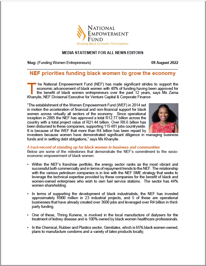 NEF Priorities Funding Black Women To Grow The Economy